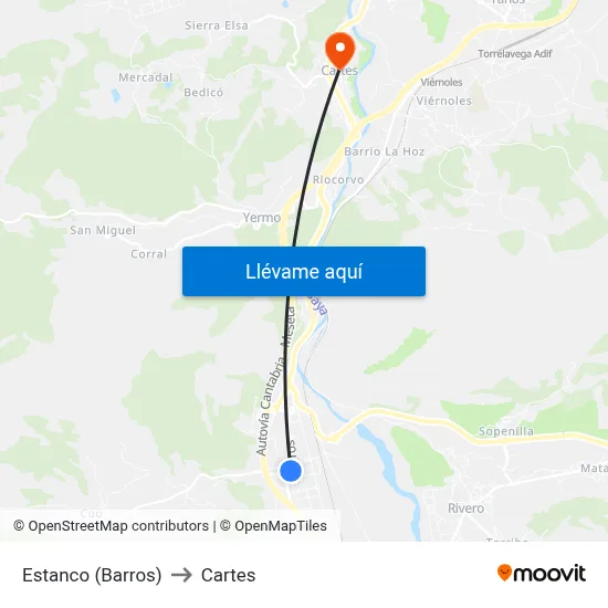 Estanco (Barros) to Cartes map