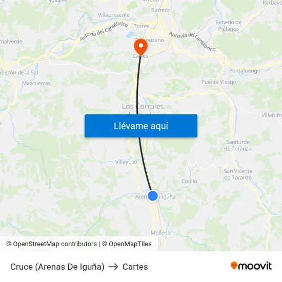 Cruce (Arenas De Iguña) to Cartes map
