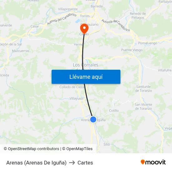 Arenas (Arenas De Iguña) to Cartes map
