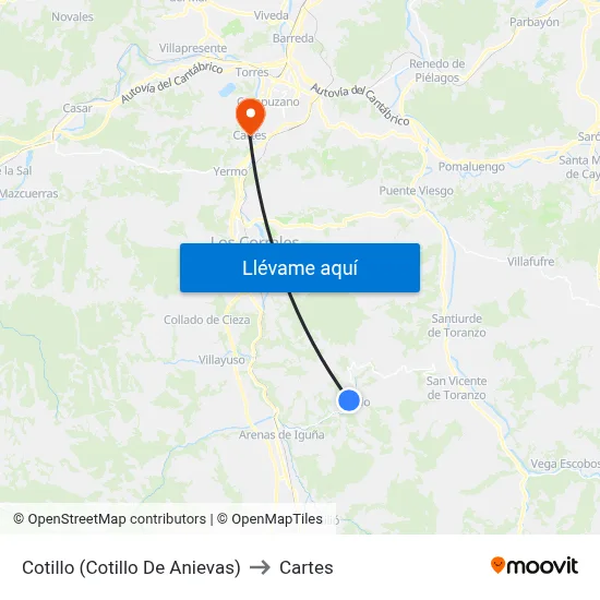 Cotillo (Cotillo De Anievas) to Cartes map