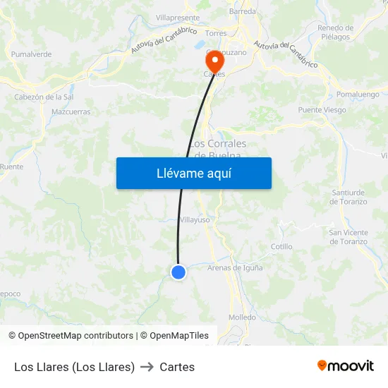 Los Llares (Los Llares) to Cartes map