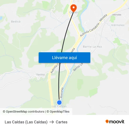 Las Caldas (Las Caldas) to Cartes map