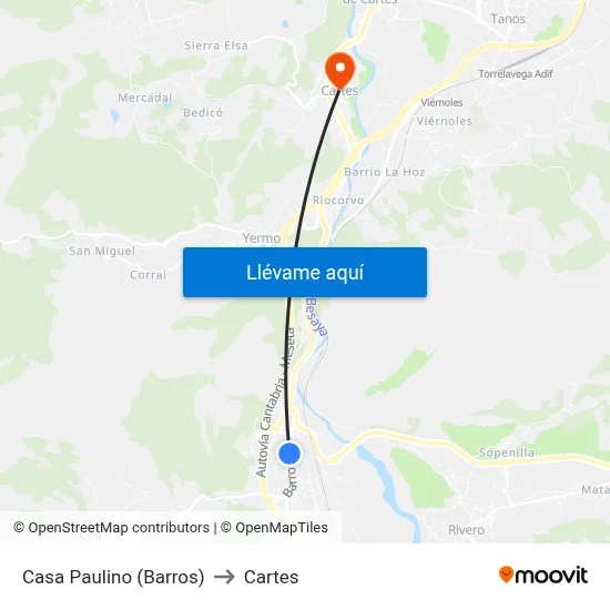 Casa Paulino (Barros) to Cartes map