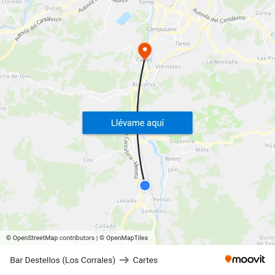 Bar Destellos (Los Corrales) to Cartes map