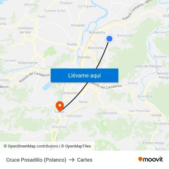 Cruce Posadillo (Polanco) to Cartes map