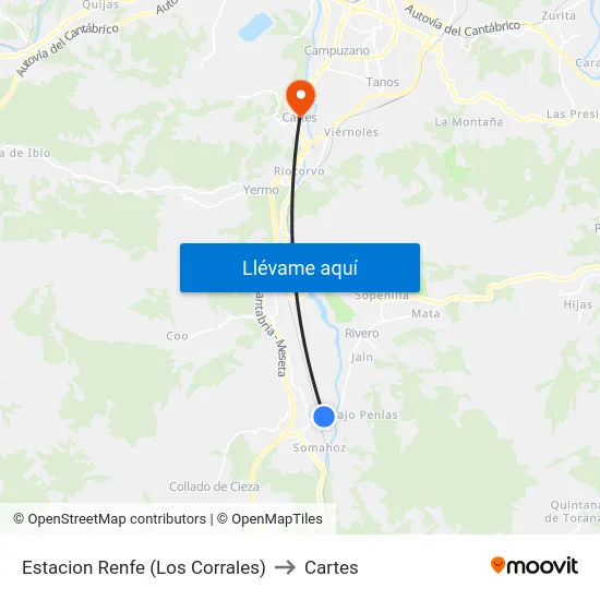 Estacion Renfe (Los Corrales) to Cartes map