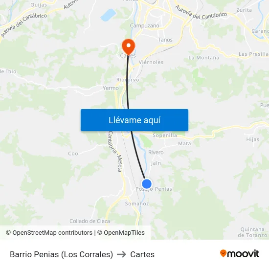 Barrio Penias (Los Corrales) to Cartes map