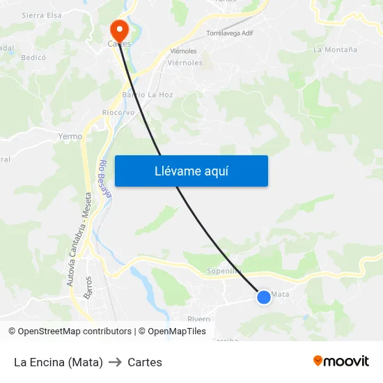 La Encina (Mata) to Cartes map
