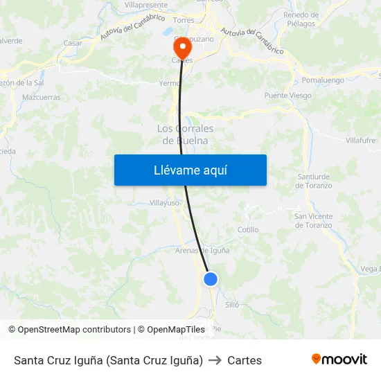 Santa Cruz Iguña (Santa Cruz Iguña) to Cartes map