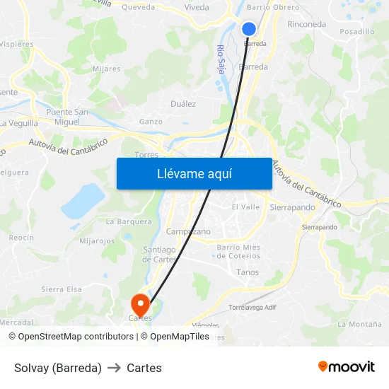 Solvay (Barreda) to Cartes map