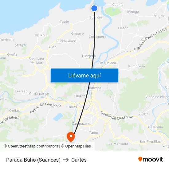 Parada Buho (Suances) to Cartes map