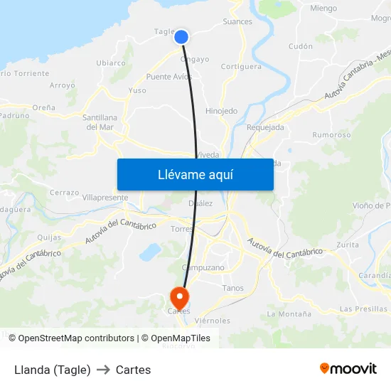 Llanda (Tagle) to Cartes map