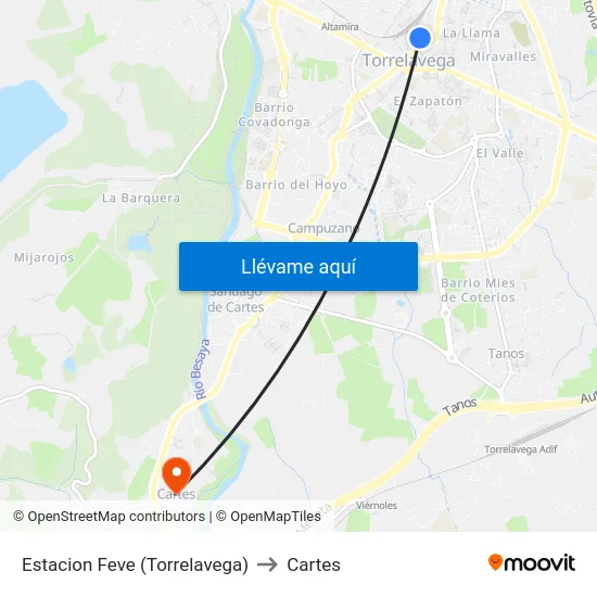 Estacion Feve (Torrelavega) to Cartes map