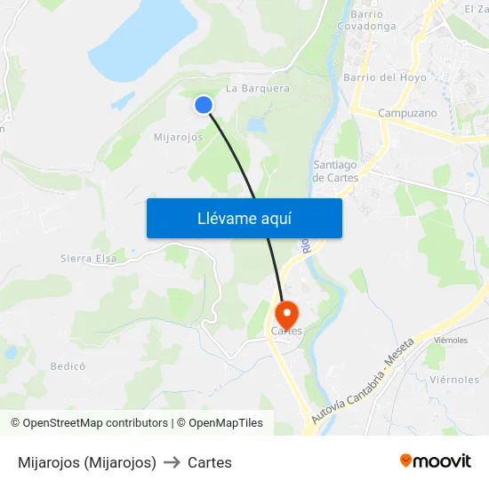Mijarojos (Mijarojos) to Cartes map