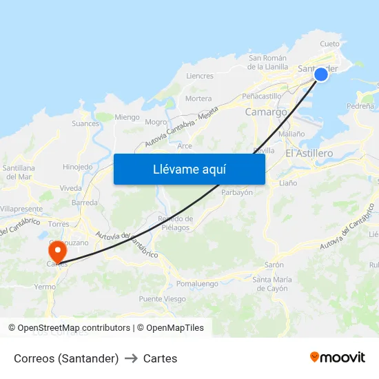 Correos (Santander) to Cartes map