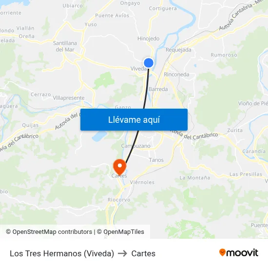 Los Tres Hermanos (Viveda) to Cartes map