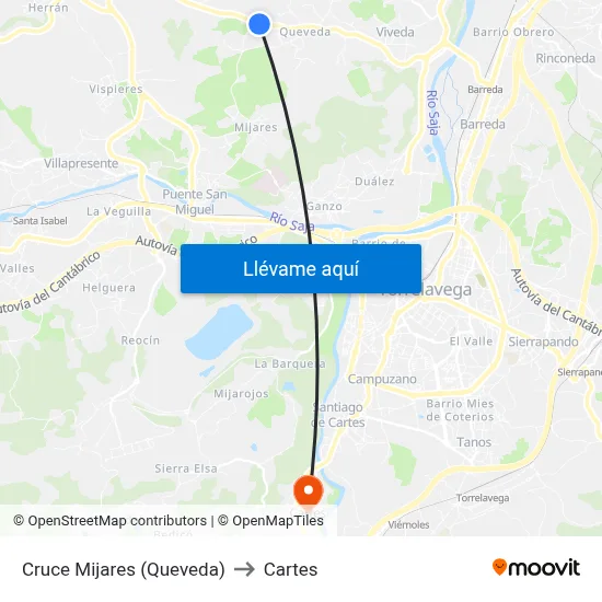 Cruce Mijares (Queveda) to Cartes map