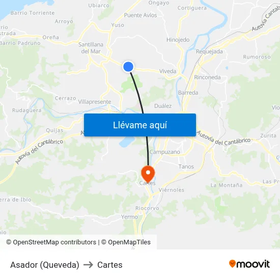 Asador (Queveda) to Cartes map