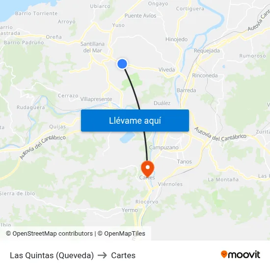 Las Quintas (Queveda) to Cartes map