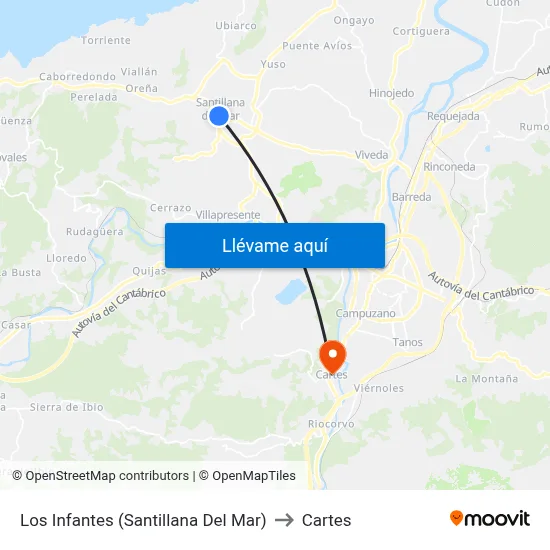 Los Infantes (Santillana Del Mar) to Cartes map