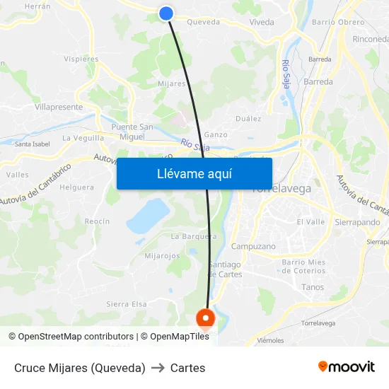 Cruce Mijares (Queveda) to Cartes map