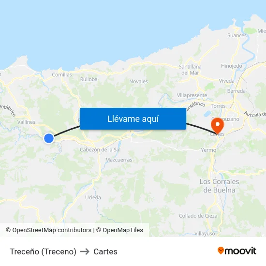 Treceño (Treceno) to Cartes map