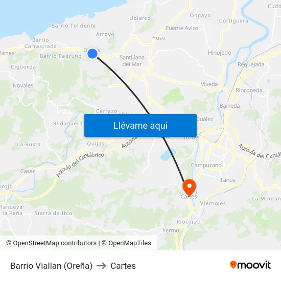 Barrio Viallan (Oreña) to Cartes map