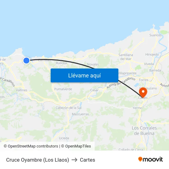 Cruce Oyambre (Los Llaos) to Cartes map
