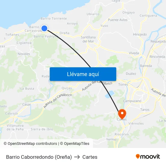 Barrio Caborredondo (Oreña) to Cartes map