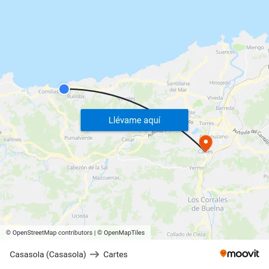 Casasola (Casasola) to Cartes map