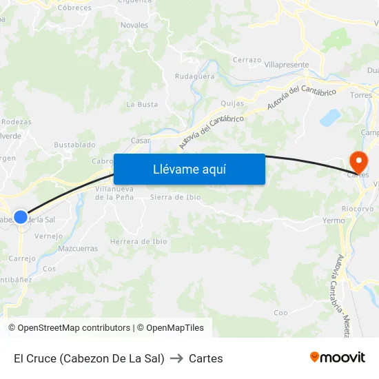 El Cruce (Cabezon De La Sal) to Cartes map