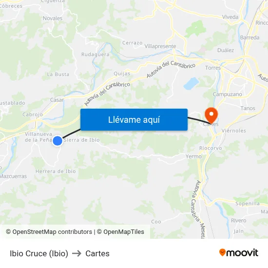 Ibio Cruce (Ibio) to Cartes map
