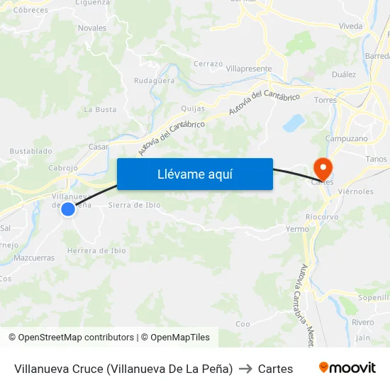 Villanueva Cruce (Villanueva De La Peña) to Cartes map