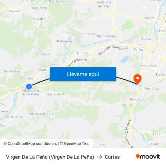 Virgen De La Peña (Virgen De  La Peña) to Cartes map