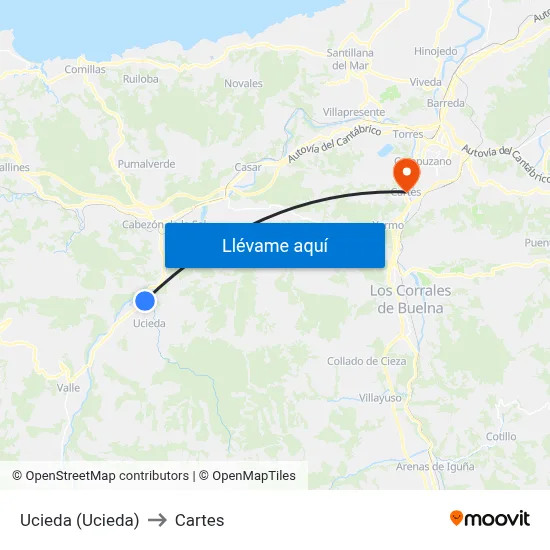 Ucieda (Ucieda) to Cartes map