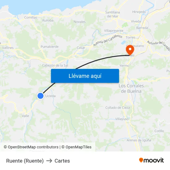 Ruente (Ruente) to Cartes map