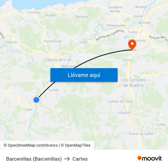 Barcenillas (Barcenillas) to Cartes map
