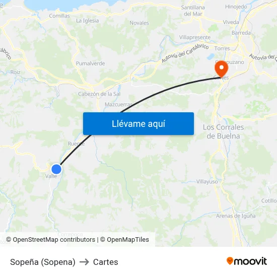 Sopeña (Sopena) to Cartes map