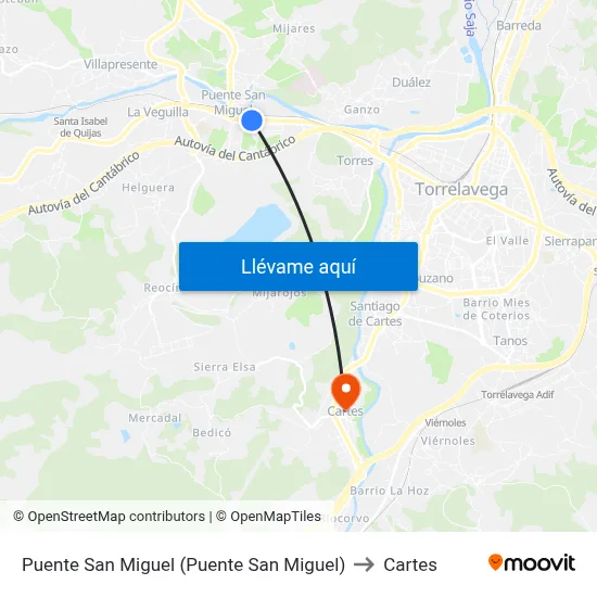 Puente San Miguel (Puente San Miguel) to Cartes map