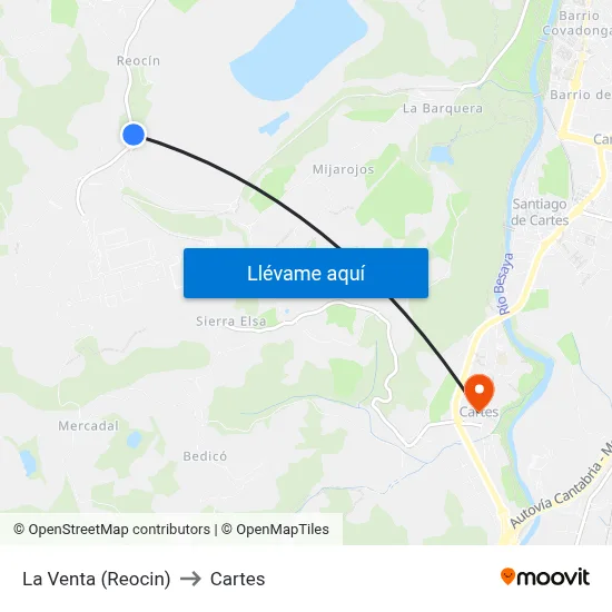 La Venta (Reocin) to Cartes map