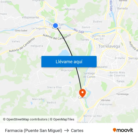 Farmacia (Puente San Miguel) to Cartes map