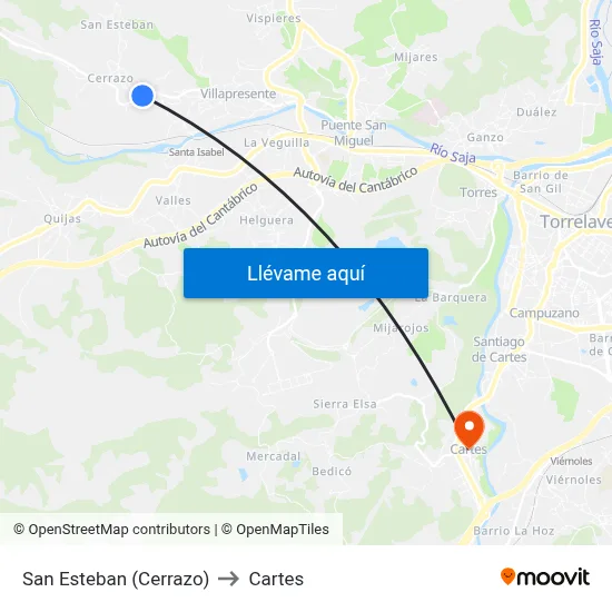 San Esteban (Cerrazo) to Cartes map