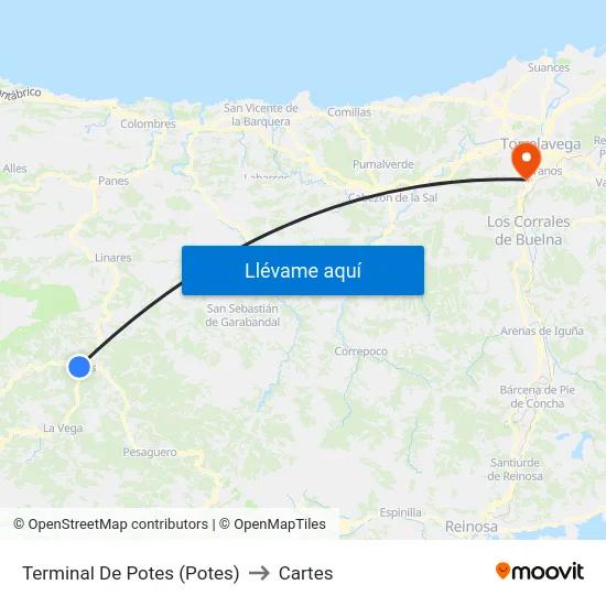 Terminal De Potes (Potes) to Cartes map