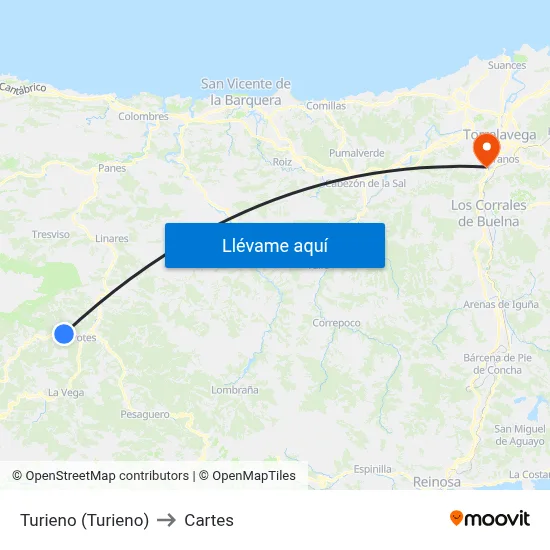 Turieno (Turieno) to Cartes map