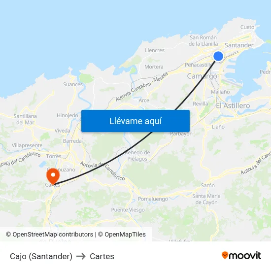 Cajo (Santander) to Cartes map