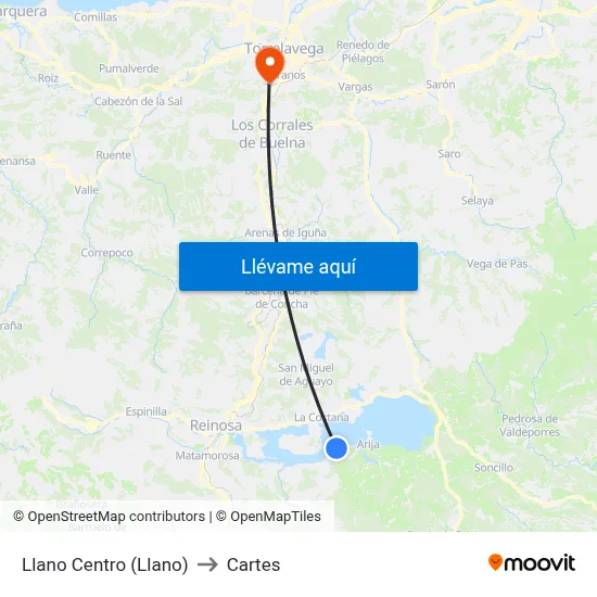 Llano Centro (Llano) to Cartes map