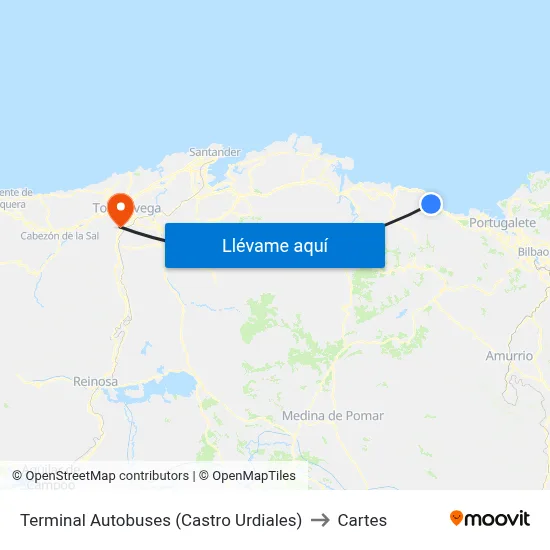 Terminal Autobuses (Castro Urdiales) to Cartes map