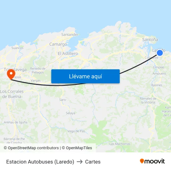Estacion Autobuses (Laredo) to Cartes map