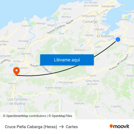 Cruce Peña Cabarga (Heras) to Cartes map