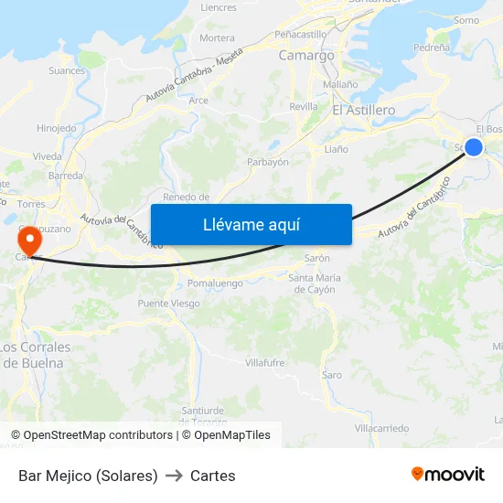 Bar Mejico (Solares) to Cartes map